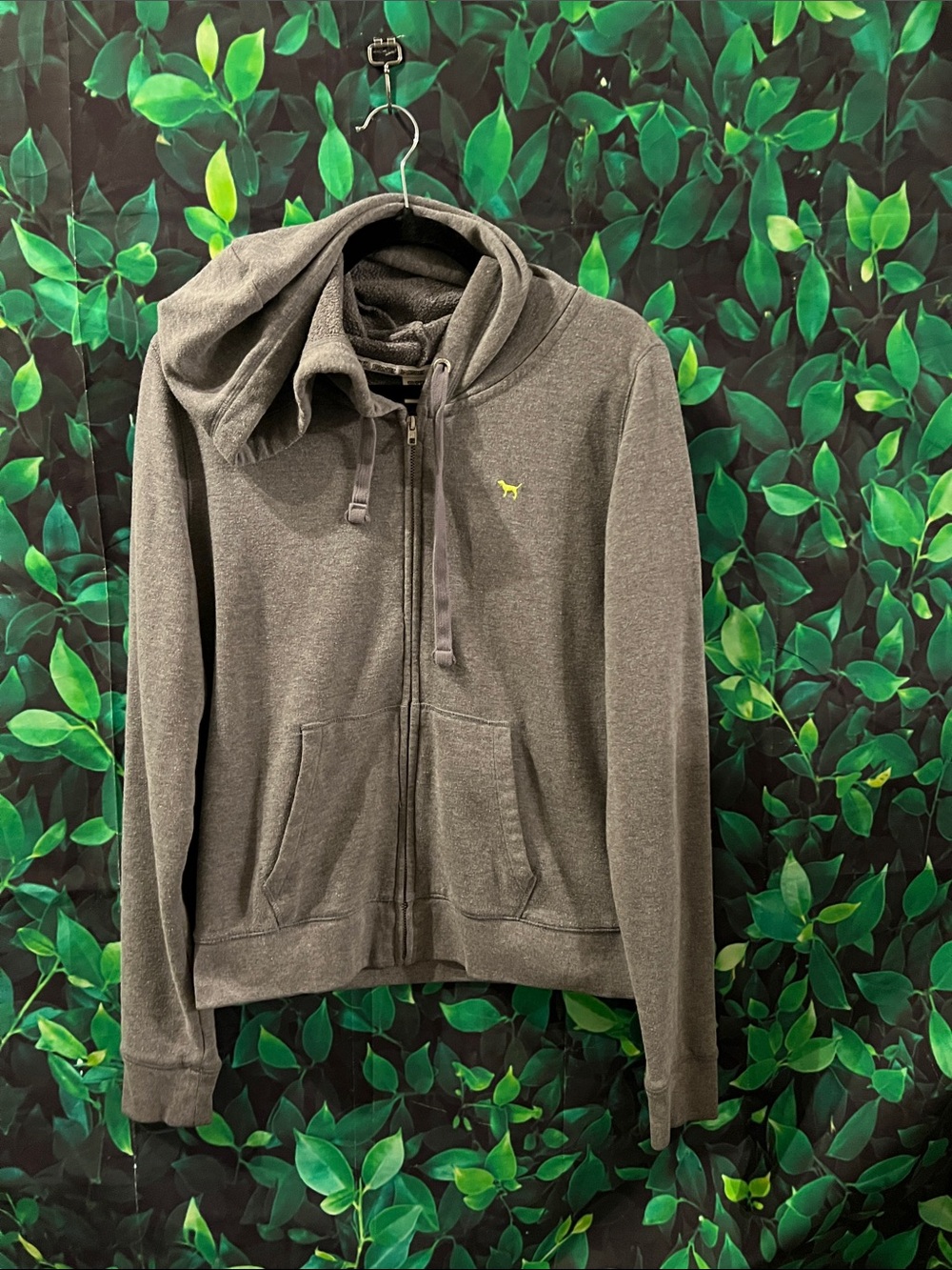 PINK Victoria's Secret Gray Hoodie with Neon Yellow Back Logo
